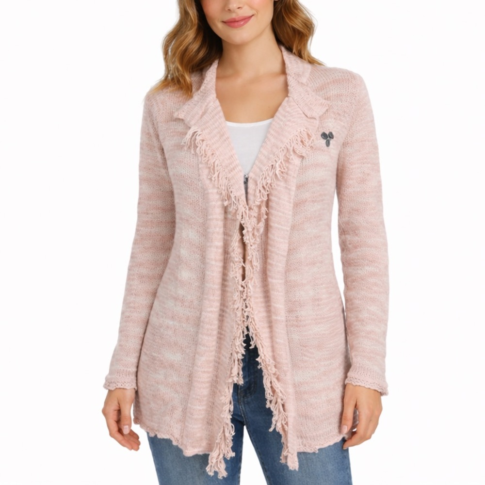Odd Molly Long Cardigan Duster XS Sweater Pink Cotton Silk Boho Embroidered Twee